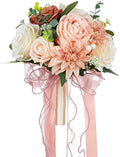 CYANLUX Wedding Bouquets for Bride Bridesmaid Bouquet Champagne White Artificial Roses Flowers for Wedding Valentine's Day Church Home Decoration… (Pink)