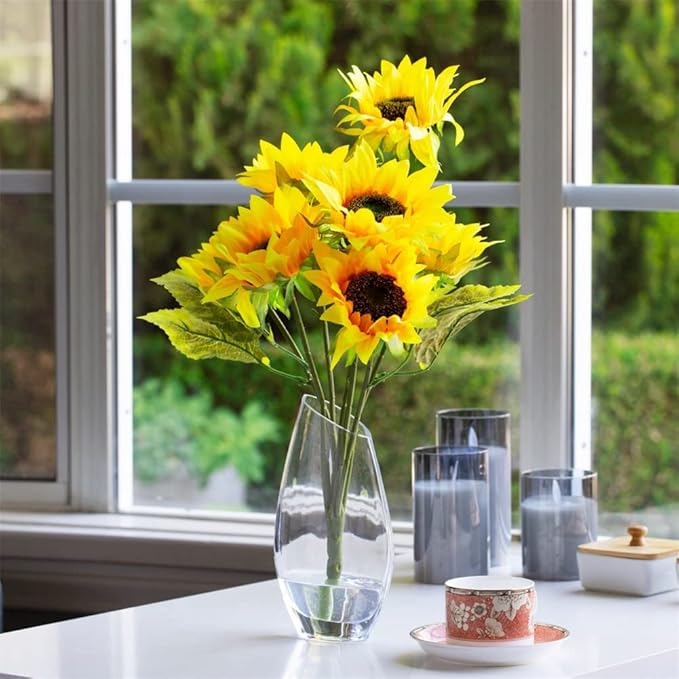 Enova Floral Unique Angled Rim Clear Glass Vase 6.0" W 10.0" H, Decorative Flower Vase for Home Decor Indoor, Wedding Centerpiece Event (1 Piece)
