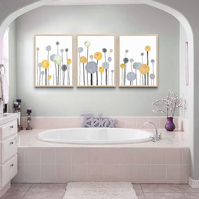 MHARTK66 3 Piece Natural Wood Framed Abstract Watercolor Painting Wall Art For Living Room Bedroom Wall Decor Hanging Office Artwork Flowers Canvas Prints Kitchen Wall Decoration Modern Home Decor