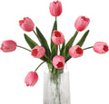 10PCS Artificial 18.5" Long Stem Pink Tulips Bouquet PU Flowers, Fake 6 Color Tulip Faux Flowers with Bendable Stems for Floral Table Wedding Home Decor