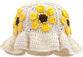 Crochet Bucket Hat for Women Flower Knit Hat Hollow Out Foldable Cap Hats