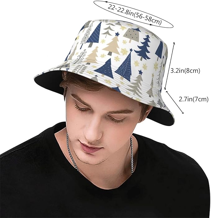 Christmas Navy Blue Tree Bucket Hat Novelty Sun Hats Trendy Fisherman Cap for Men and Women