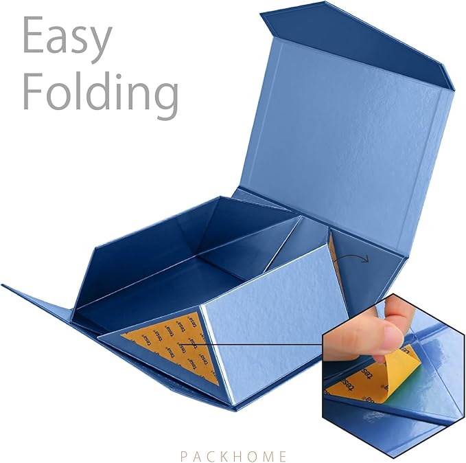 PACKHOME Gift Box 9x6.5x3.8 Inches, Rectangle Collapsible Box with Magnetic Lid for Gift Packaging (Glossy Navy)