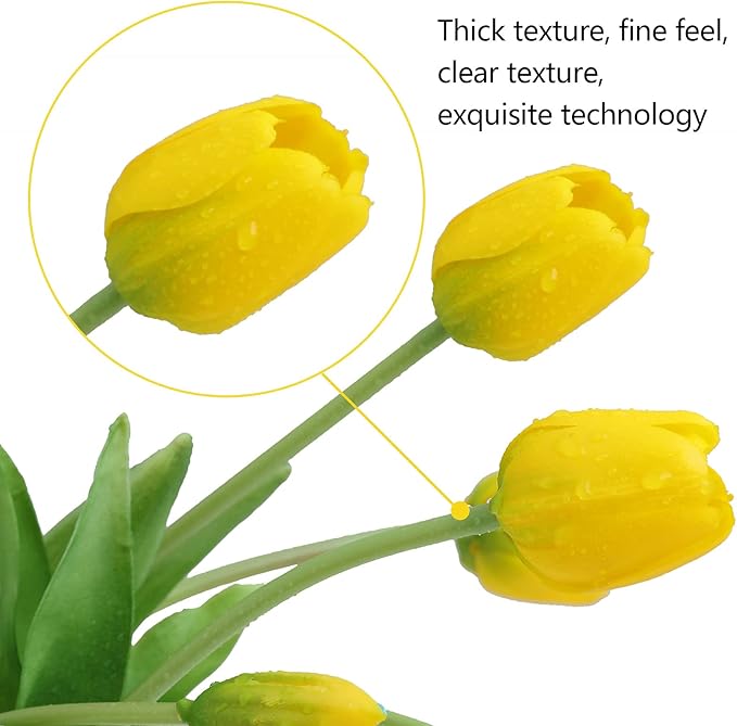 Artificial Tulips 20pcs Fake Yellow Tulips Real Touch, Faux Latex Tulips Flowers with Gift Box for Party Wedding Home Room Decoration
