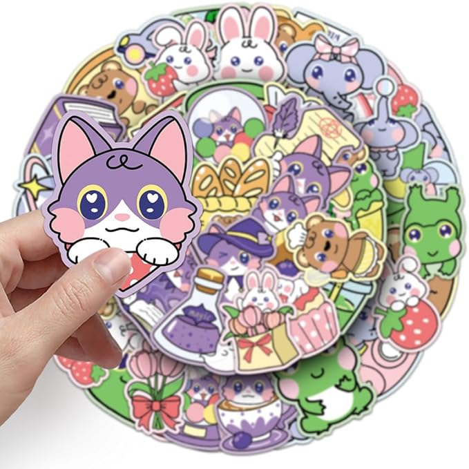 Lovely Animals(Elephant Cat Bear Frog) Stickers for Boy Girls Kids|50 Pcs|Cartoon Waterproof Vinyl Stickers for Laptop Phone Tablet Flasks Water Bottle Notebook Luggage Car,Cute Decals Pack(Animals)
