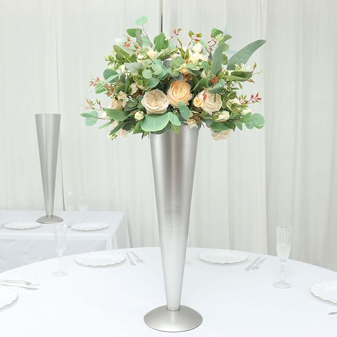 Efavormart 28" Tall Brushed Silver Metal Trumpet Flower Vase Wedding Centerpiece