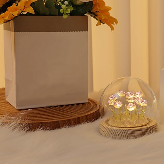 Light Up Rose in A Glass Dome with Gift Box - Valentines Day Gifts for Her, Birthday Gifts for Women, Rose Flower Lamp Night Light for Bedroom Decor, Girlfriend Wife Mothers Day Gift, Battery-Powered