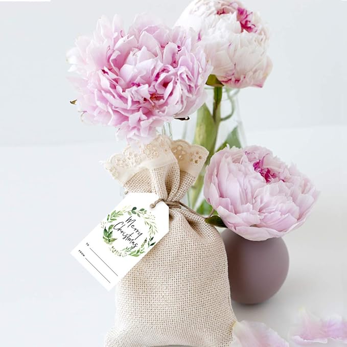 Andaz Press Christmas Holiday Season Classic Gift Tags, Merry Christmas to from Classic Favor Tags, Watercolor Greenery Wreath Design, for Holiday Events, Parties, and Favors, 60-Pack