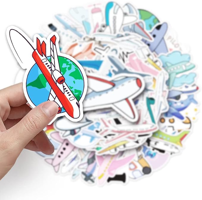 Aircraft Stickers for Teens Boy Girls Kids|50 Pcs|Popular Vinyl Waterproof Stickers for Laptop Computer Phone Luggage Flasks Water Bottle Bike Car Notebook Tablet,Trendy Cartoon Decals Pack(Airplane)