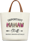 Canvas Tote Bag for Women, Important Stuff Bag with Leather Handle, Reusable Grocery Bags for Shopping Beach Travel