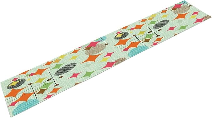 Mid Century Table Runner,Abstract Retro Modern Geometric Colorful Stripe Pattern Print Tablecloth Burlap for Hotel Indoors Outdoor Dining Room Kitchen Holiday Party, 13x36in