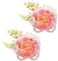 Carnation Wrist Corsage, Pack of 2 PCS Wedding Bridal Wrist Flower Corsage Hand Flower Artificial Silk Rose Decor for Prom Party Wedding (Pink & White, 2pcs)