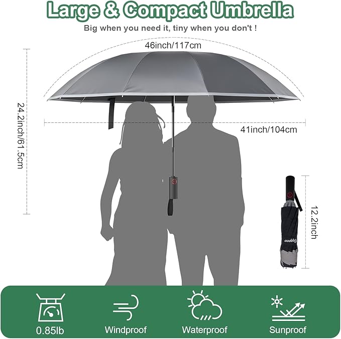 4-in-1 Inverted Travel Umbrella Compact, Automatic Large Umbrellas for Rain & Sun, Portable Windproof Umbrella for Backpack, Reverse Folding Umbrella for UV with Reflective Strips,Lightweight