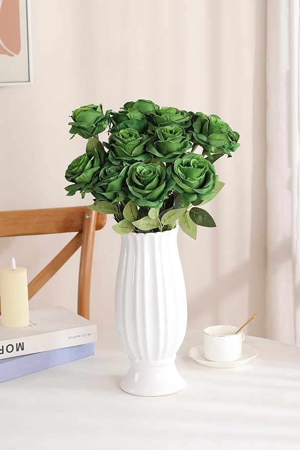 Luyue 10PCS Artificial Roses Flower with Stems Slik Fake Flowers Bouquet Realistic Long Stem Faux Rose for Valentines Day Wedding Home Decor
