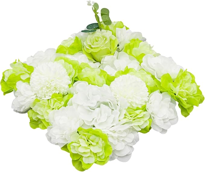 15"x 15" Artificial Flower Wall Panels,Flower Wall Mat Silk Flower Panels for Outdoor Garden Backyard Fence Fence Privacy Screen and Indoor Wall Decor(6Pcs Green+White)