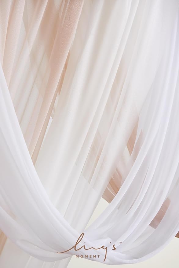 Ling's moment White Deluxe Artificial Wedding Arch Flowers with Drapes Kit-Pack of 5, 2pcs Flower Arrangements 3pcs Hanging Sheer Drapes Sage Ceremony Arbor Reception Backdrop Rose Floral Decorations