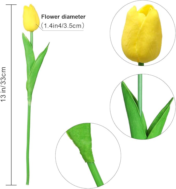 30 Pcs Fake Latex Tulips Artificial Flowers Faux Tulip Stems Real Touch Tulips for Wedding Party Home Decoration(Yellow)