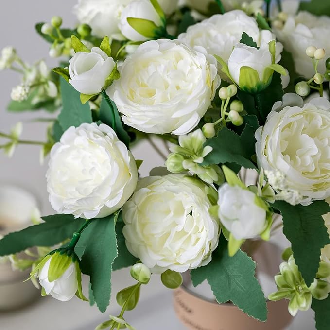 Floweroyal 12 Bunches Peony Artificial Flowers White Flowers Silk Peonies Bouquets for Wedding Party Table Centerpieces Floral Arrangement Home Kitchen Decor
