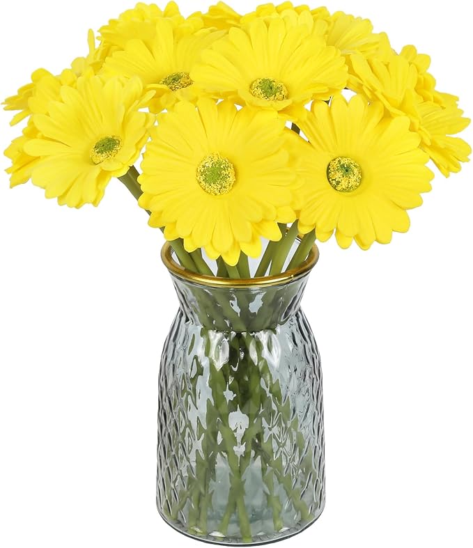 IPOPU Daisy Flowers Artificial,20PCS Yellow Gerbera Daisy Artificial Flowers Fake Daisies for Wedding Party Office Home Decorations(Yellow)