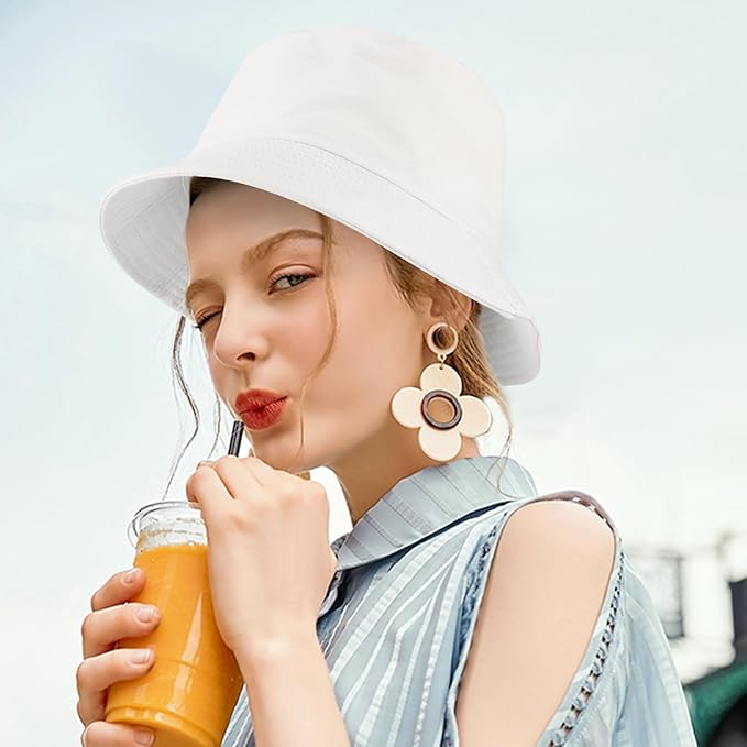 Sun Hat for Women Bucket Hat Cotton Reversible Summer Travel Beach Fishing Cap