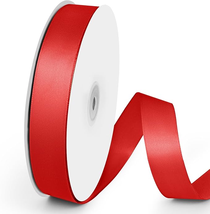 100 Yards 1 inch Satin Ribbon, Fabric Ribbon Solid Color Perfect for Gift Wrapping, Wedding, Handmade Bows, Floral Bouquets and Party Decoration(red)