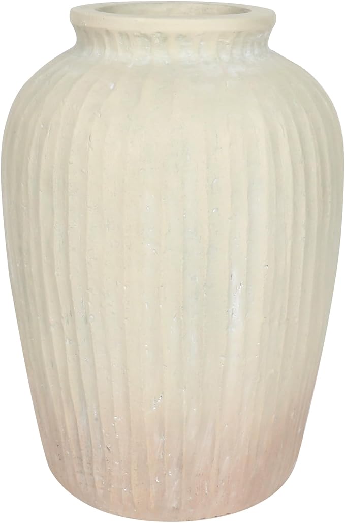 Oakrain 15" Tall Rustic Vase, Decorative Flower Vase for Table with Gradient Design, Large Floor Planter for Indoor Plants, Home Decor, Living Room, Entryway, Beige