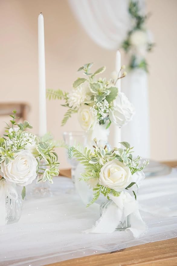 Ling's moment Artificial Flowers 25Pcs Ivory Roses Decor w/Stems,3" Real Touch DIY Foam Floral for Wedding Bouquet/Centerpieces, Outdoors Party Backdrop, Room/Table, and Garden/Pot Decorations