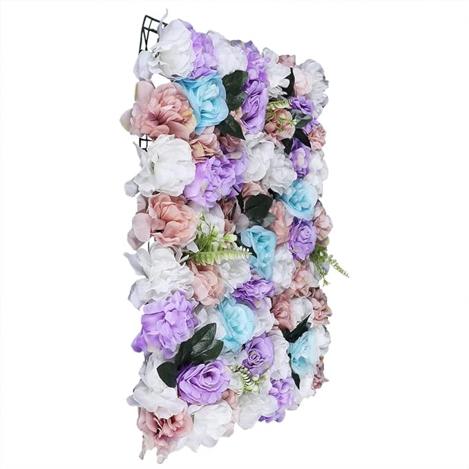 12 Pcs Artificial Flower Wall Panels 60x40cm 3D Flower Background for Wall, Wedding Flower Decorations Wall Silk Rose Panels for Candy Wall, Photo Areas, Stage Background Wall(Dahlia + Rose + Leaf)