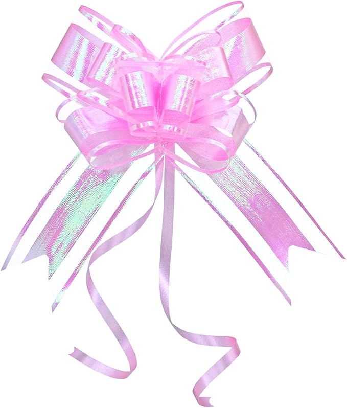 Big Bow for Present - Iridescent Pink Bows for Gift Wrapping, Gifts Baskets, Women, Party, Valentines Day, and More(6 inches, 10 PCS)