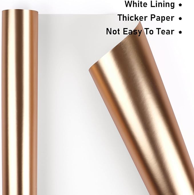 NESCCI Matte Metal Rose Gold Wrapping Paper, Solid Color Paper,Gift Wrapping Paper,Perfect for Wedding,Valentine's Day,Birthday, Christmas,Baby Shower (17.5 Inches X 32.8 Feet)