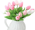 Artificial Flowers 10 Heads Mini Real Touch Artificial Tulip Multicolor Bouquet for Home Wedding Party Centerpiece Decoration (Pink&White&Light Pink)