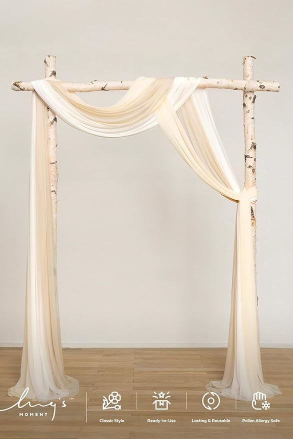 Ling's Moment Wedding Arch Draping Fabric 3 Panels 20Ft Beige Chiffon Fabric,Sheer Hanging Drapes Arrangement for Wedding Ceremony Backdrop Outdoors Party Swag Home Decor (Cream & Nude & Ivory)