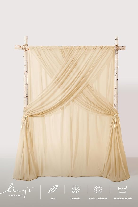 Ling's moment Brown Backdrop Curtains, 10Ft x 23Ft Beige Long Sheer Wrinkle-Free Background Backdrop Curtain&Table Cloth for Birthday Party Wedding Baby Shower Photo Booth Decor