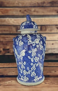 19" Antique Like Finish Blue and White Ginger Jars Porcelain Temple Ceramic Ginger Jar Vase, Blue Butterfly China Ming Style, Jingdezhen(L1)