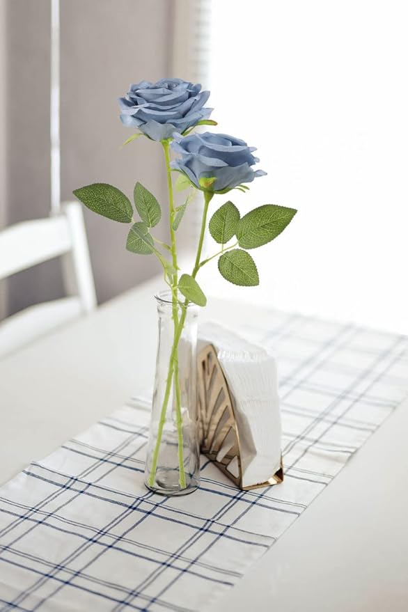 Artificial Rose Flower Dusty Blue Flowers Dusty Blue Roses Silk Flowers 50 pcs with Long Stem Silk Roses Bouquet for Wedding Bridal Shower Party Home Decoration