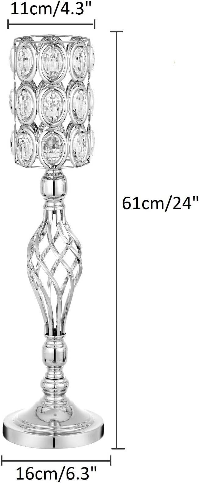 Set of 10 Metal Diamond Crystal Wedding Centerpiece Vases for Tables, 24in Silver Versatile Tall Flower Holders Centerpiece Flower Stands for Wedding Party Reception Home Décor