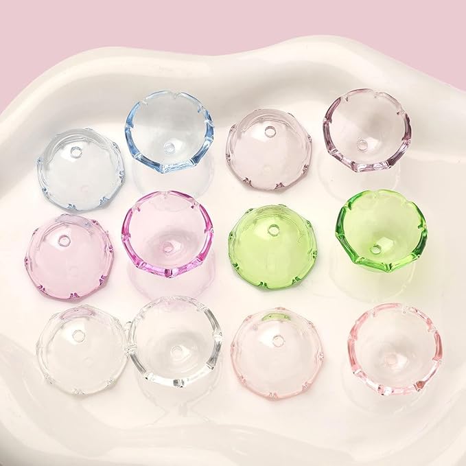 80Pcs Acrylic Clear Flower Bead Caps for Jewelry Making, Transparent Bell Charms, Semi-Round Floral Beads Bulk with Wavy Edge, Jellyfish Beads for Wind Chimes DIY Craft Key Chains-13 * 22mm