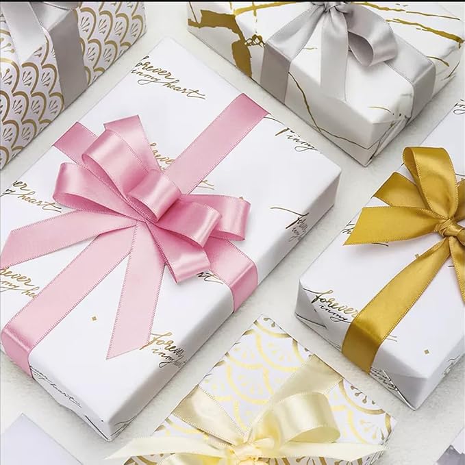 3/8" x 25 Yards Satin Ribbon, White Silk Ribbon Ideal for Gift Wrapping, Floral Bouquets, Crafts, Wedding Party Decorations, Christmas and Sewing Projects