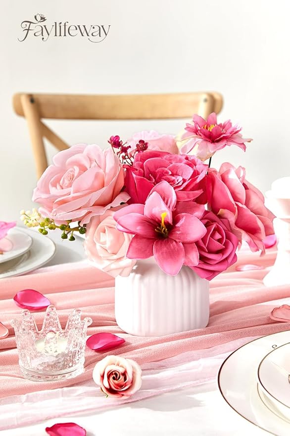 Artificial Flowers, Silk Hot Pink Flowers for DIY Wedding Bridal Bouquets, Fake Cake Flowers for Centerpieces,Baby Shower, Table Arrangement, Home Party Decorations