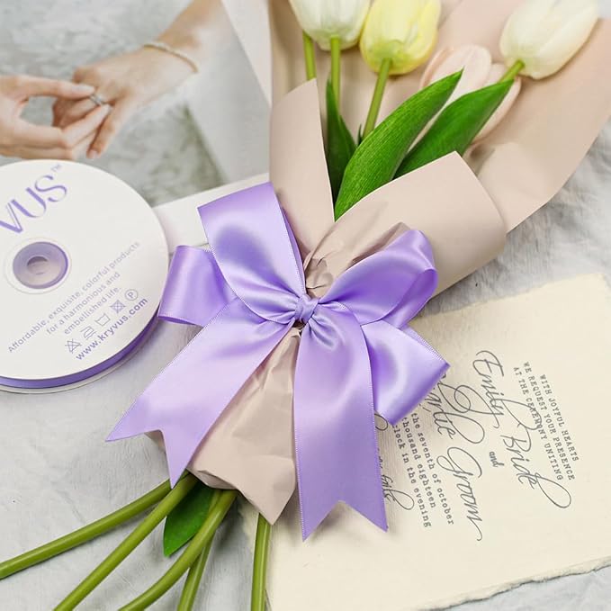 Lilac Satin Ribbon, Double Faced 1-1/2 Inch X 50 Yards Lilac Ribbon, Premium Satin Ribbon for Gift Wrapping, Crafts, Hair Bow Making, Sewing, Flower Bouquet, Wedding Party Decor