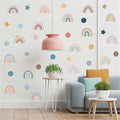 Rainbow Wall Decals for Children Room - 4 Sheets 76Pcs Boho Star & Dots Wall Stickers | Peel and Stick Nursery Decor, Playroom, Classroom | Removable Waterproof Wall Art