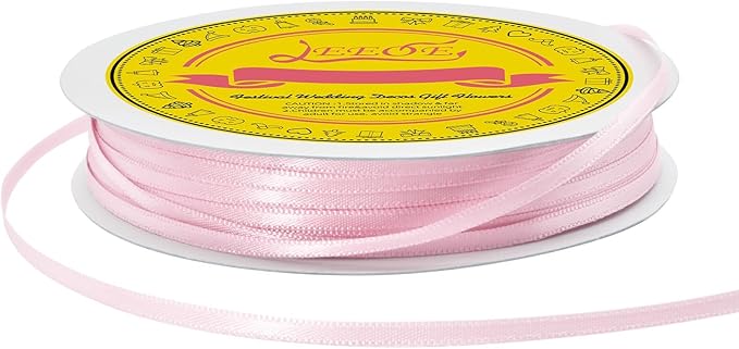 Double Face Lt.Pink Satin Thin Ribbon 1/8 inch X 100 Yards Polyester Lt.Pink Ribbon for Gift Wrapping Very Suitable for Weddings Party Hair Bow Invitation Decorations and More