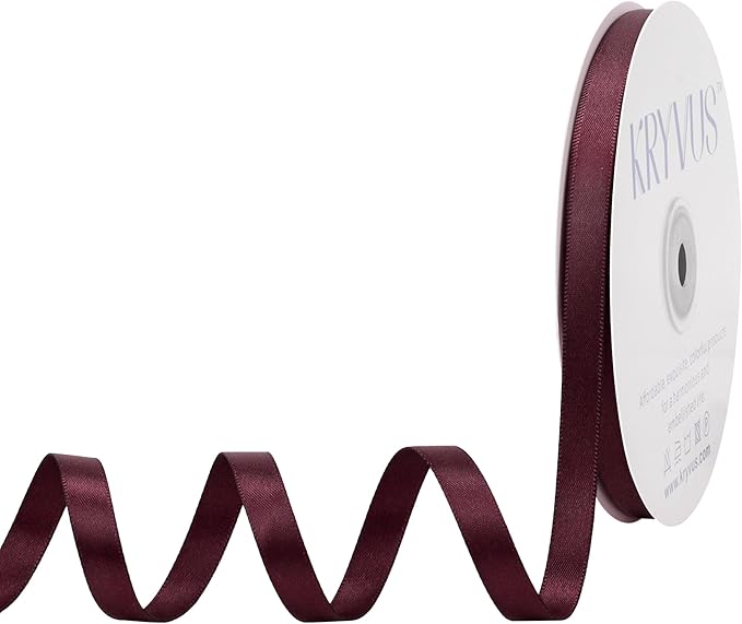Burgundy Satin Ribbon, Double Faced 3/8 Inch X 50 Yards, Premium Polyester Satin Ribbon for Gift Wrapping, Crafts, Wedding Party Decor