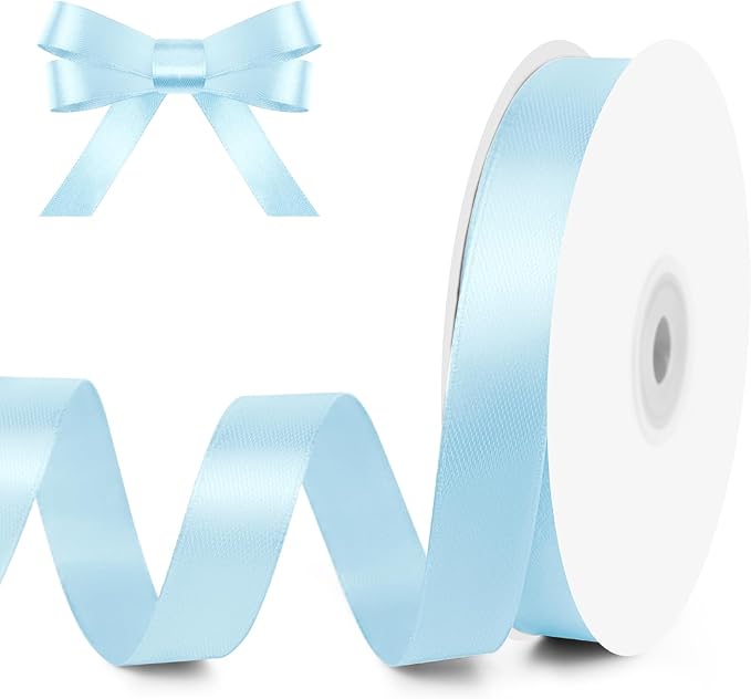 KMER LIFE 5/8" Wide x 50 Yards Baby Blue Single Faced Polyester Satin Ribbon, Baby Blue Satin Ribbon Perfect for Wedding Decor, Wreath, Crafts, Gift Wrapping & Other Projects (Baby Blue)