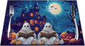 PVC Placemats Set of 1 Wipeable Table Mats Washable Heat Resistant Non Slip Vinyl Dining Table Mat for Kitchen Indoor Outdoor Patio Farmhouse Place Mats Halloween Pumpkin Ghosts Castle Decorative