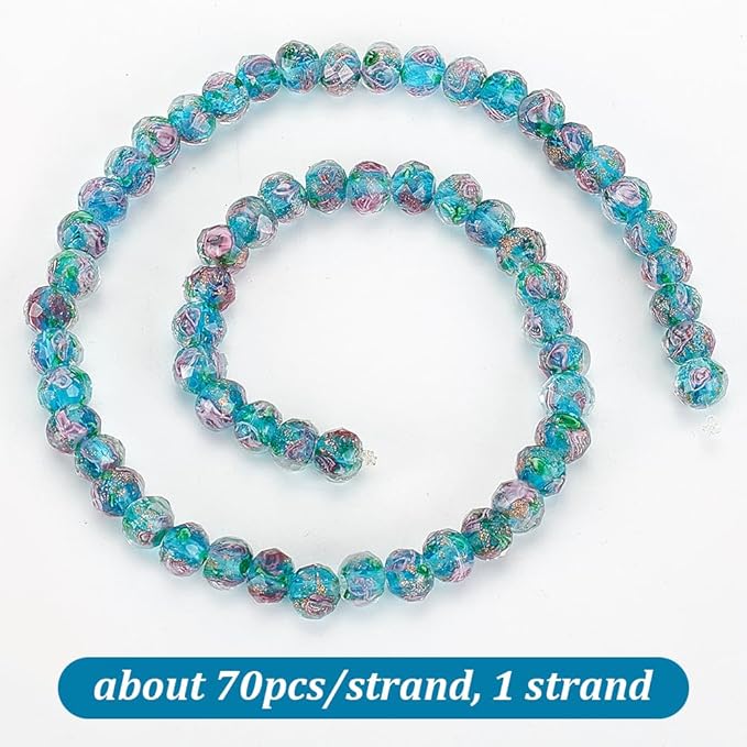 PH PandaHall 70pcs 6~8mm Gold Sand Lampwork Beads Glass Handmade Round Loose Beads for Rosary Making Jewelry Craft Making with 2mm Hole - Dodger Blue