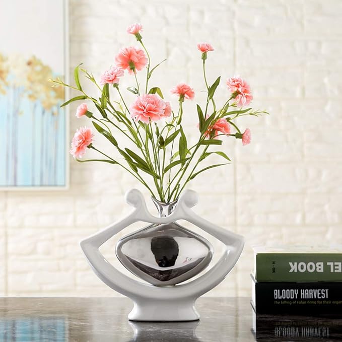Anding Ceramic Vase Statue Silver Vase White Vase Home Decoration Pottery Decorative Sculpture (Silver vase-99691)