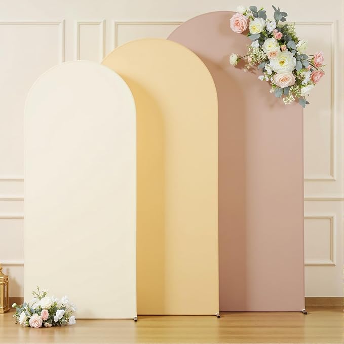 Boho Arch Backdrop Cover 7.2FT 6.6FT 6FT Stretchy Wedding Arch Covers Set of 3 Spandex Fitted Nude Champagne Cream Fabric Backdrop Cover for Party Baby Shower Birthday Decoration
