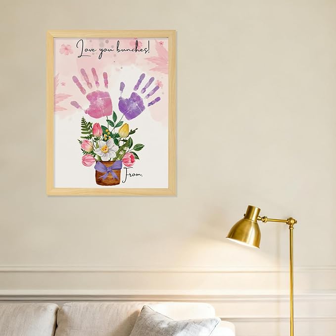 DIY FlowerHandprint Craft Kit for Grandma, Unique Gifts for Grandma, Birthday Gift for Mom Grandma Nana Mimi, Christmas and New Year Gifts(12" x 16", 2 Art Papers, Wood Frame)