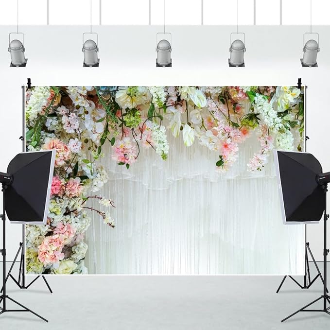 Leowefowa White Flower Wall Backdrop for Wedding Decor Romantic Pink Roses Floral Wall Photography Background for Wedding Birthday Party Banner Decorations Backdrop Photo Booth Props 15x10ft Vinyl